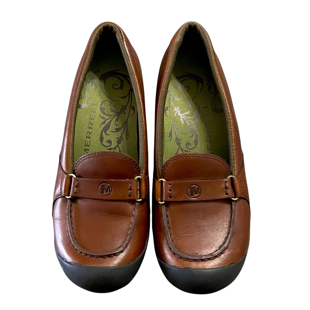 Merrell Women's Plaza Glide Brown Leather Slip On Loafers Closed Toed Size 6